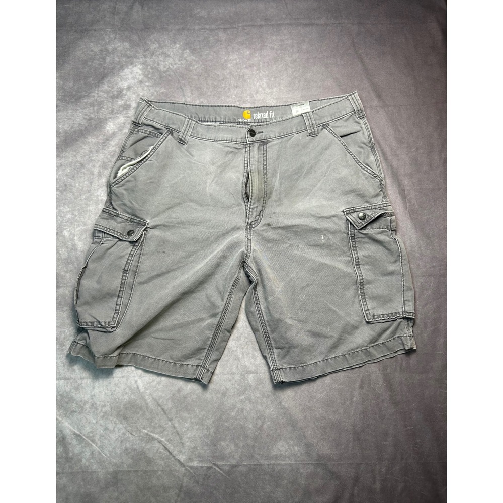 Carhartt Mens Relaxed Fit Cargo Shorts 40 Gray Canvas Workwear 100277-039